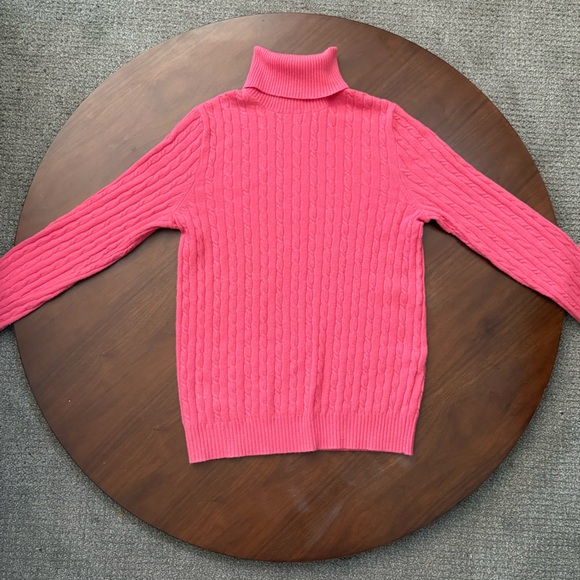 J. Crew Cable Knit Sweater Pink Turtleneck Women's Medium Wool Cashmere Fitted - Picture 1 of 11